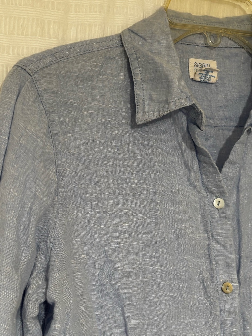 Sigrid Olsen Sky Blue 100% Linen Shirt Sz Small - Picture 3 of 9